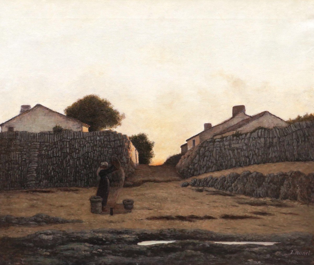 Félix Lionnet, Peasant Woman With A Sieve In A Vendée Village, Twilight