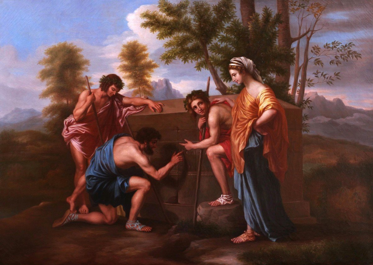 Mlle de LAUNAY d'après Nicolas POUSSIN, Les Bergers d'Arcadie (Et in Arcadia ego) GRAND FORMAT