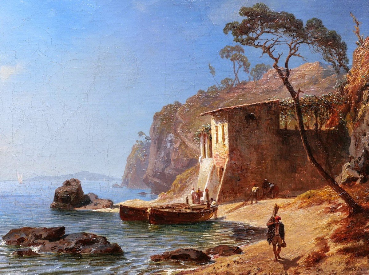 Charles Henry Stock, Lively View Of The Gulf Of La Spezia From Lerici (italy)-photo-2