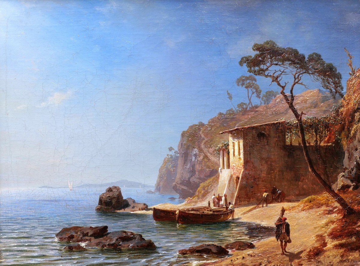 Charles Henry Stock, Lively View Of The Gulf Of La Spezia From Lerici (italy)