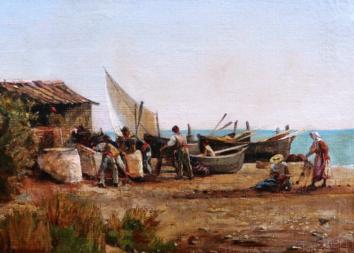 19th Century French School, Neapolitan Fishermen On The Shore-photo-2