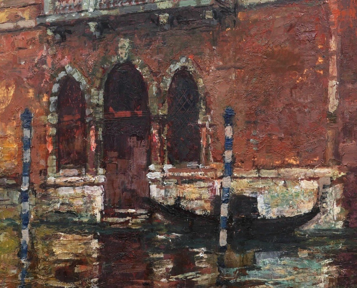 Alfred Théodore Joseph Bastien, Gondola In Front Of A Palace In Venice-photo-2