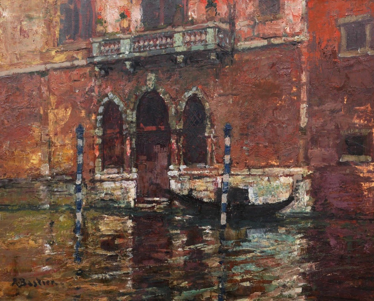 Alfred Théodore Joseph Bastien, Gondola In Front Of A Palace In Venice