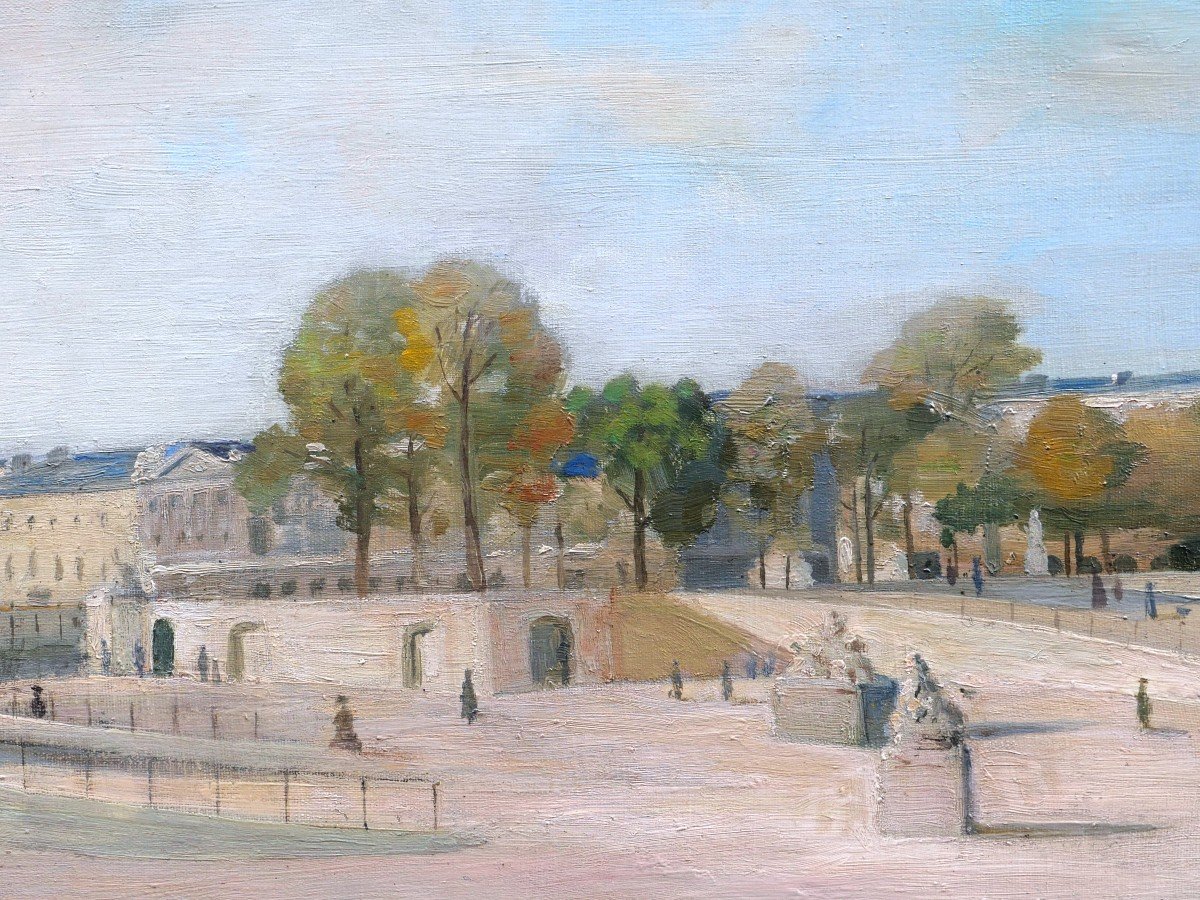 École FRANÇAISE circa 1930, Vue animée du Jardin des Tuileries au niveau du Fer à Cheval-photo-2