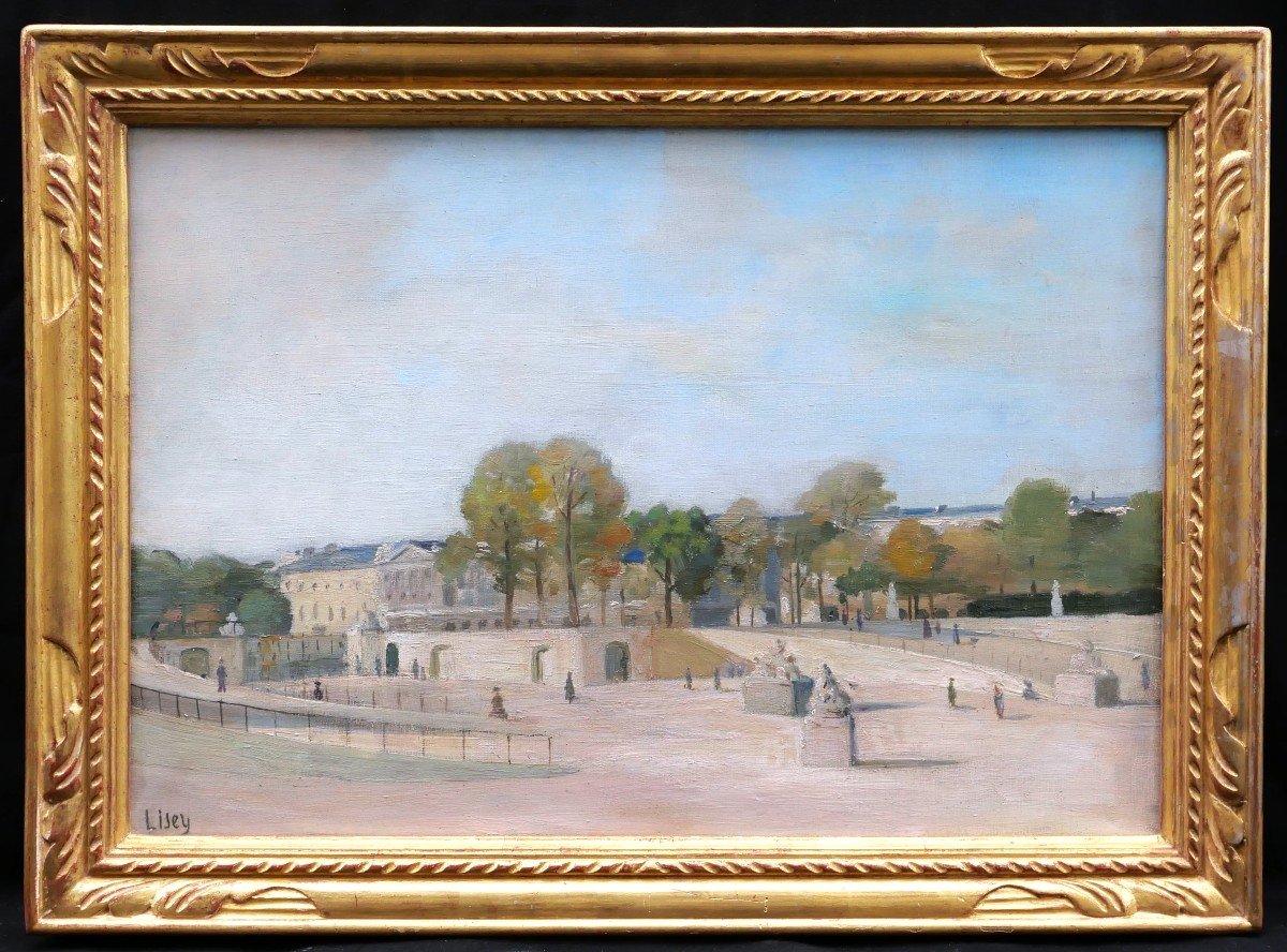 École FRANÇAISE circa 1930, Vue animée du Jardin des Tuileries au niveau du Fer à Cheval-photo-4