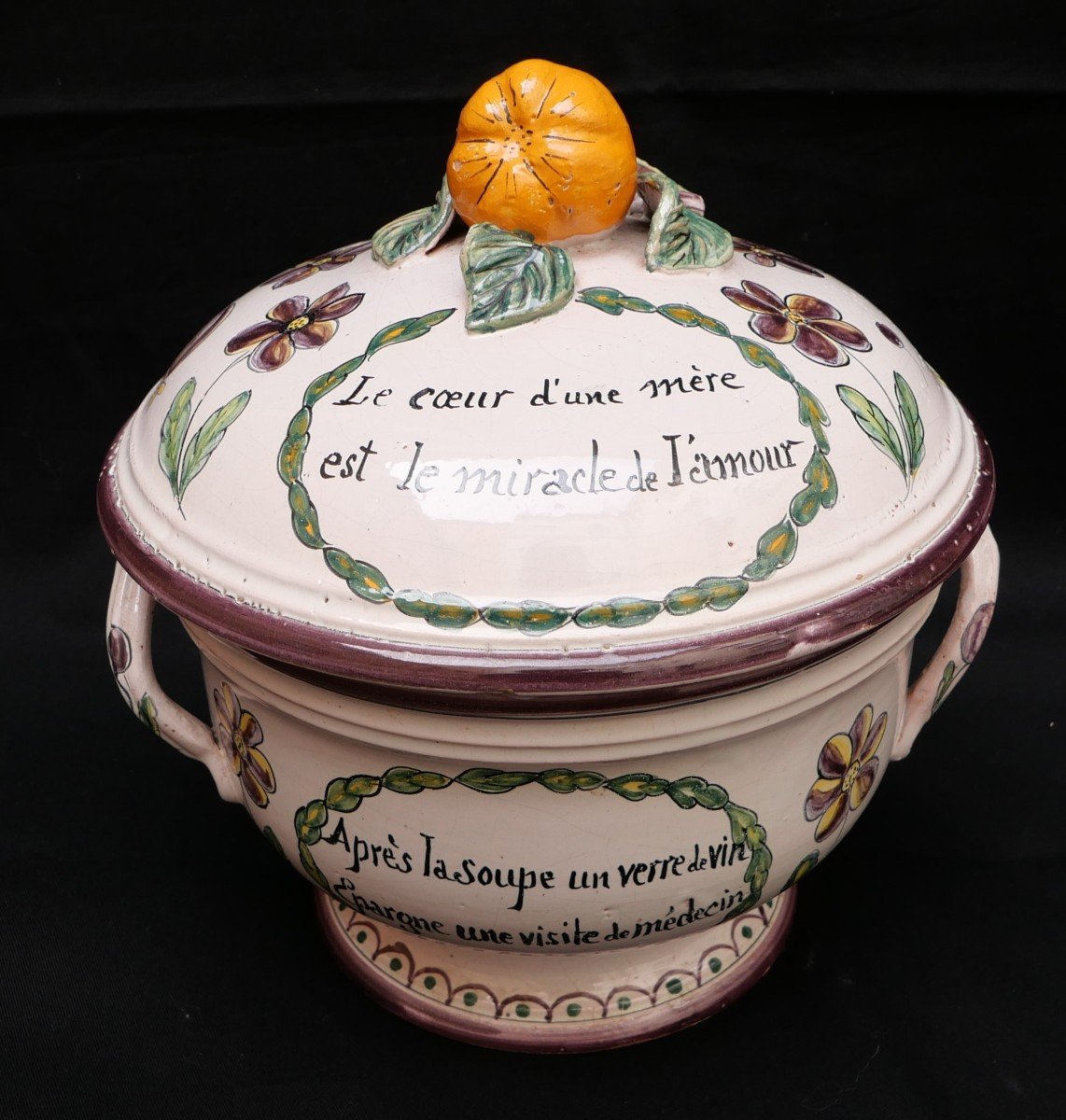 Polychrome Earthenware Soup Tureen From Malicorne, Workshop Of Béatrix Pouplard-photo-4