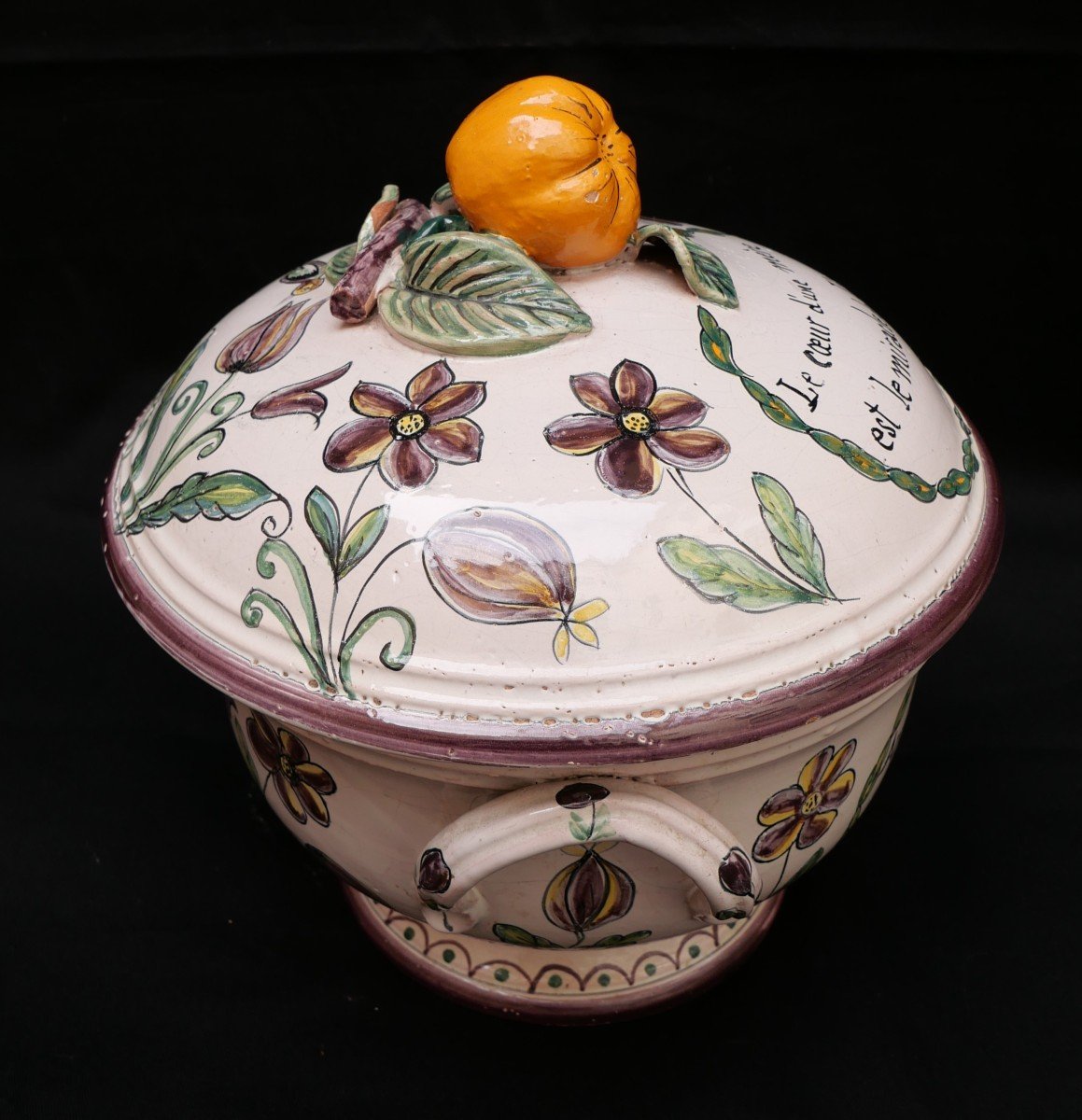 Polychrome Earthenware Soup Tureen From Malicorne, Workshop Of Béatrix Pouplard-photo-2