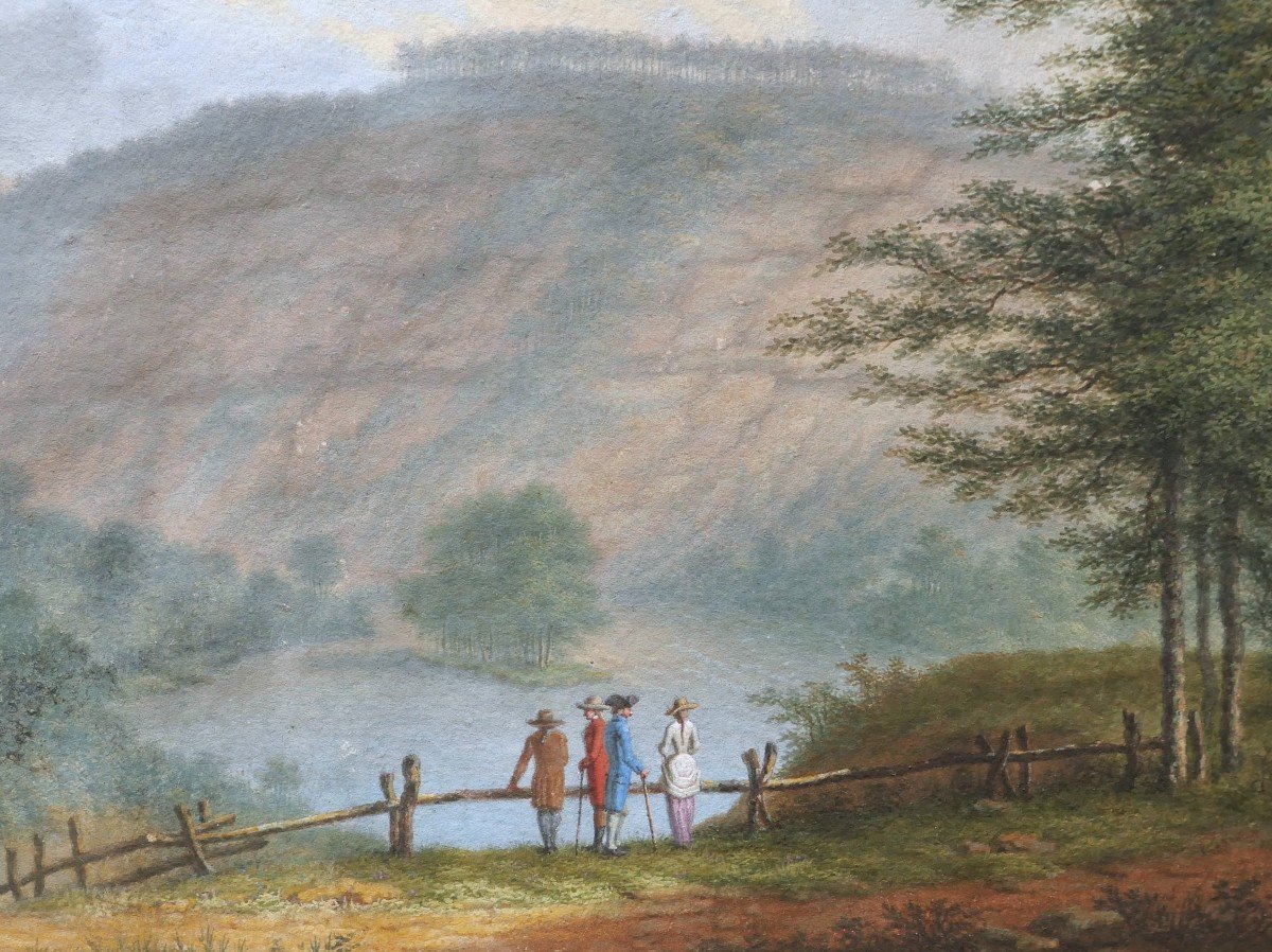 École FRANÇAISE du XVIIIème siècle, circa 1780, Personnages admirant un lac (le Lac de Nemi ?)-photo-2