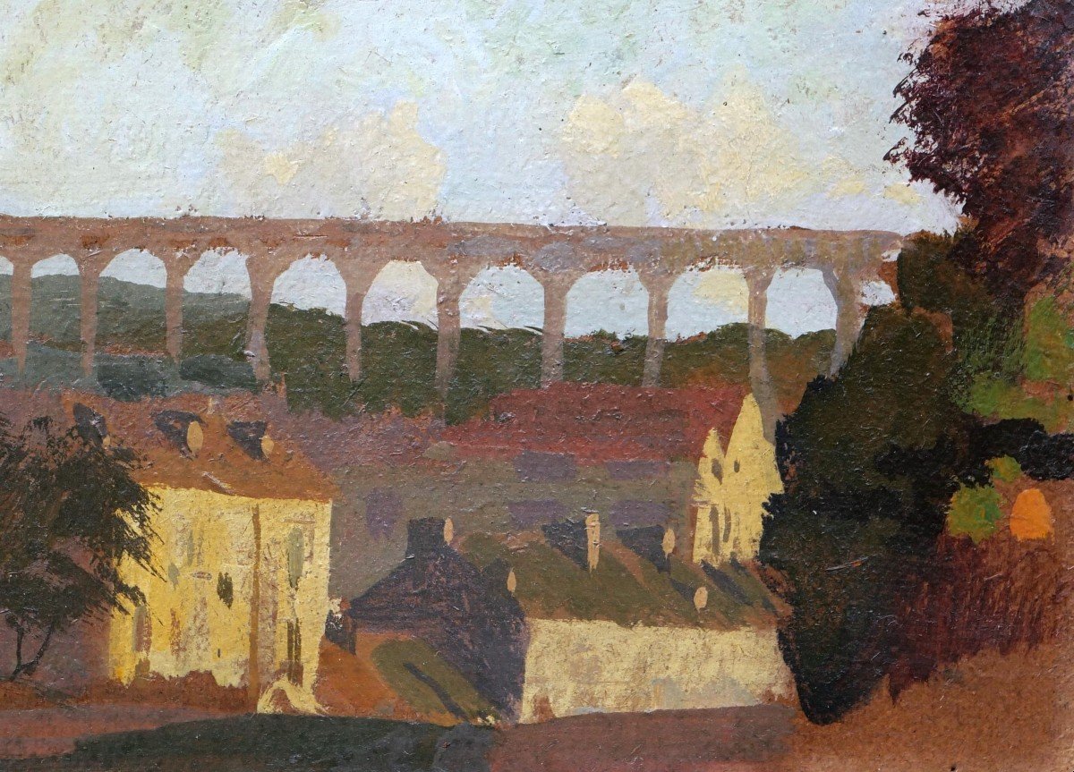 École FRANÇAISE circa 1930, Paysage à Dinan avec le Viaduc de Lanvallay-photo-2