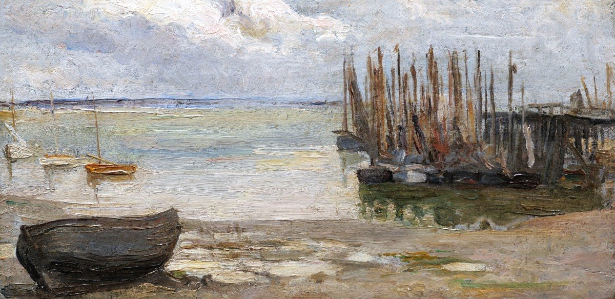 Attributed To Jean-baptiste Jules Trayer, Fishing Boats At Anchor, Brittany