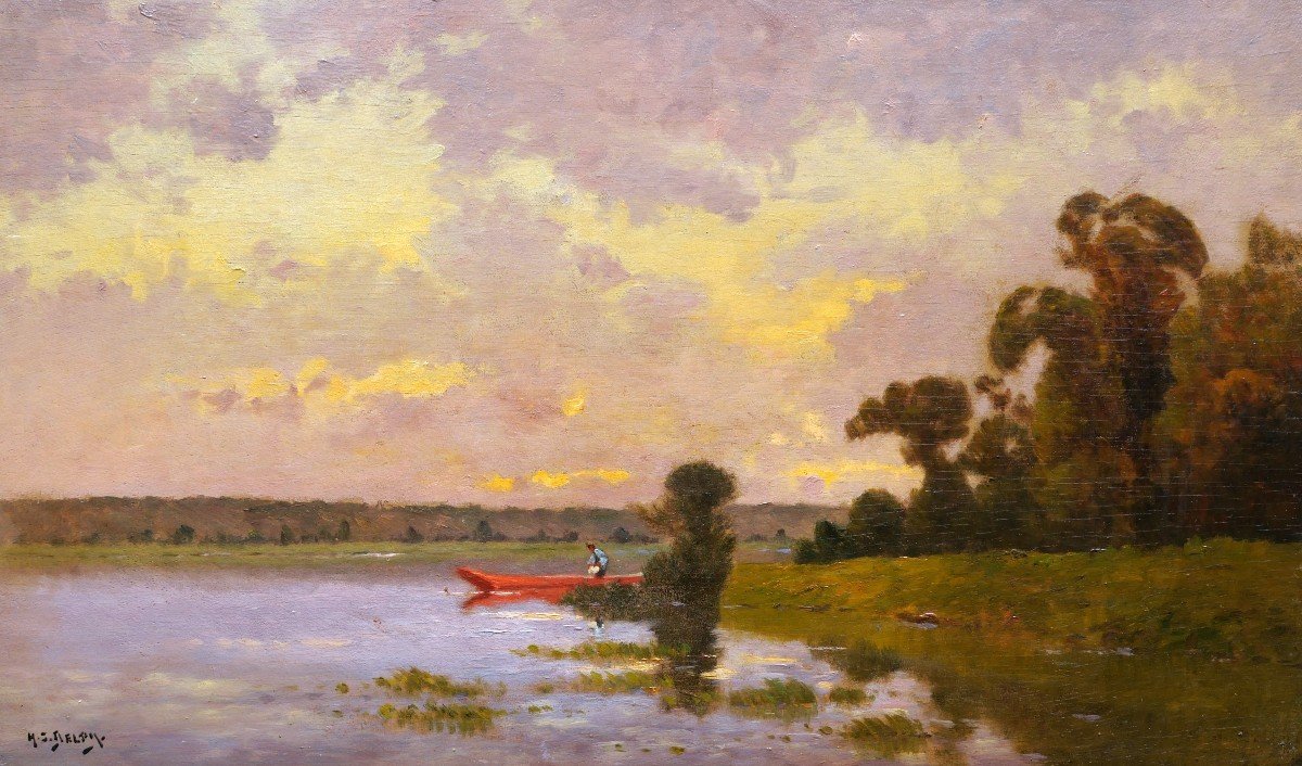 Henry Jacques Delpy, Fisherman In A Boat At Dusk