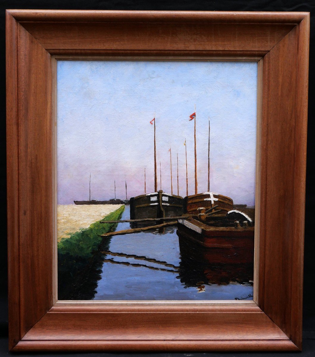 Maurice Louis DAINVILLE,  Paysage aux péniches, peut-être en baie de Somme-photo-4