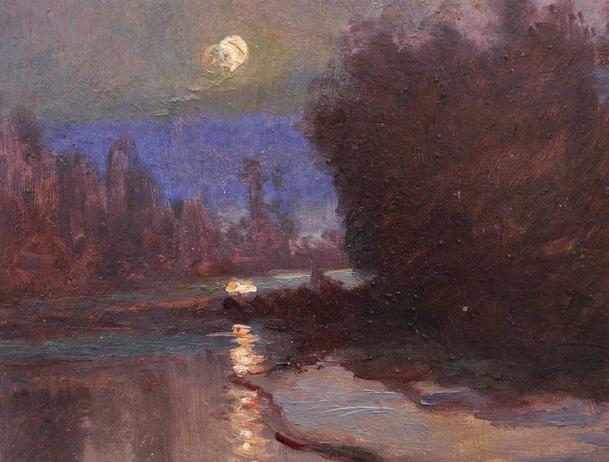 émile Wegelin, River Bank In The Moonlight-photo-2