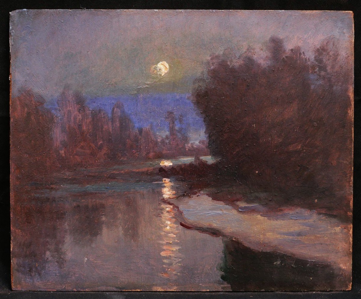 émile Wegelin, River Bank In The Moonlight-photo-3