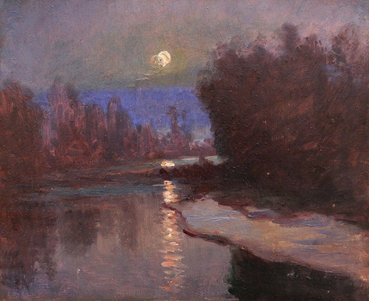 émile Wegelin, River Bank In The Moonlight