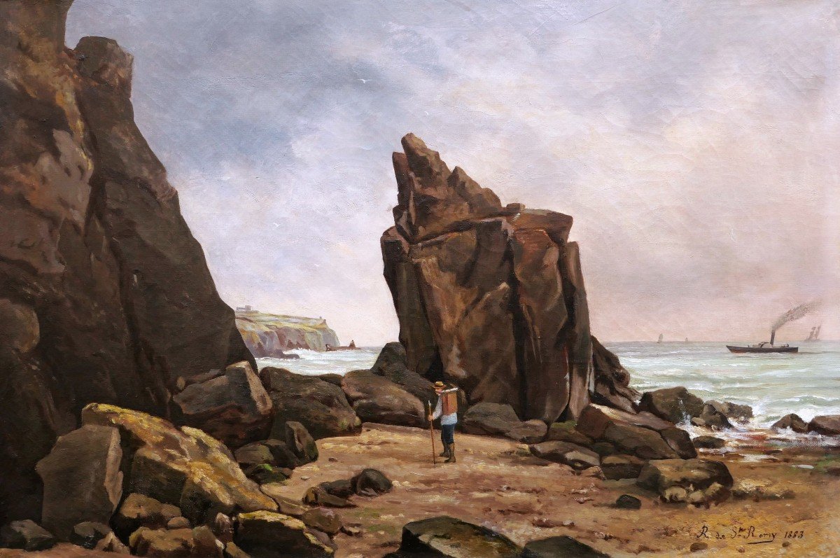 R. de SAINT-REMY, Le peintre parmi les rochers à Granville