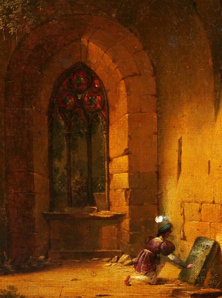 French School, First Quarter Of The 19th Century, Gentleman Kneeling In A Chapel-photo-2