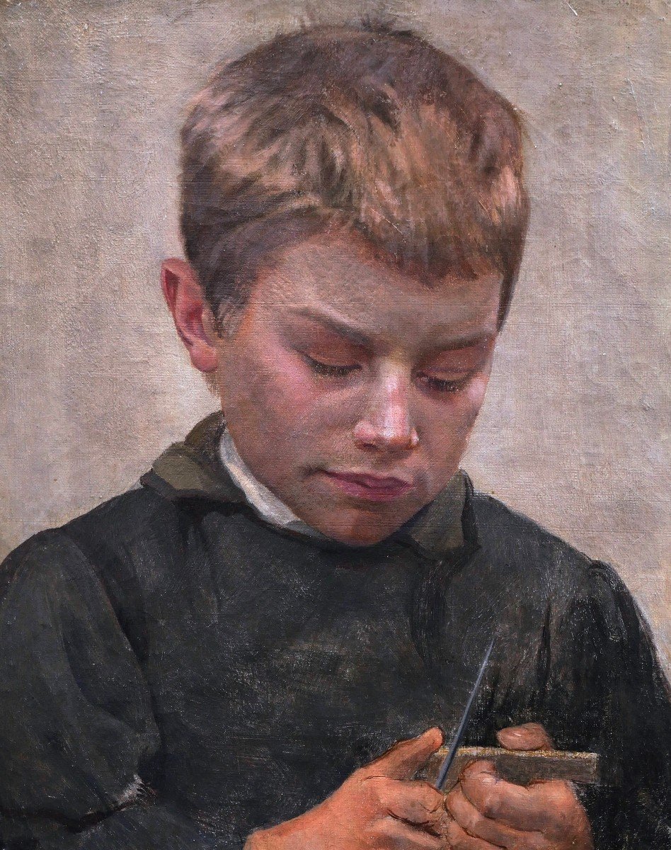 Alexandre Antoniadi, Young Boy Carving A Piece Of Wood-photo-2