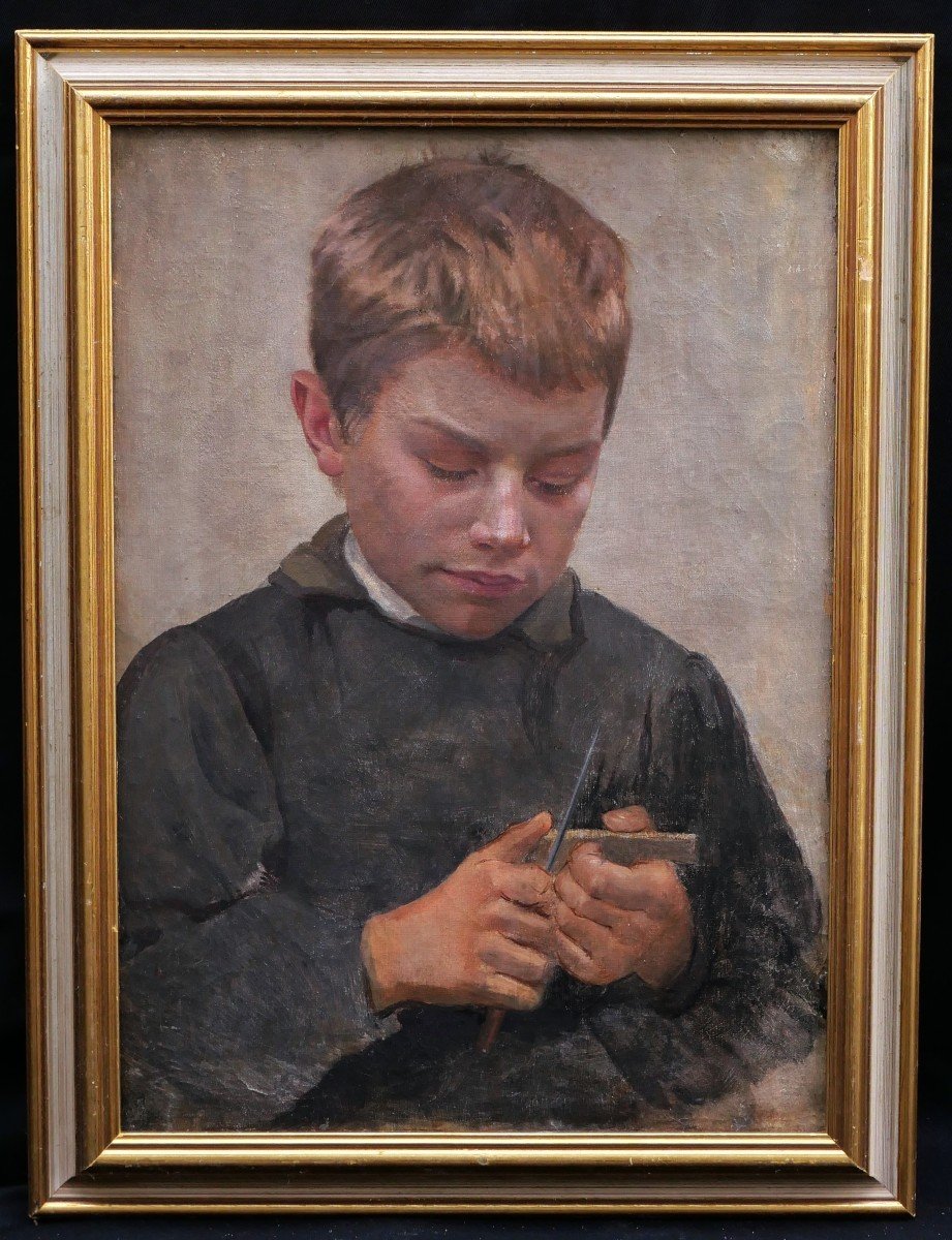 Alexandre Antoniadi, Young Boy Carving A Piece Of Wood-photo-3