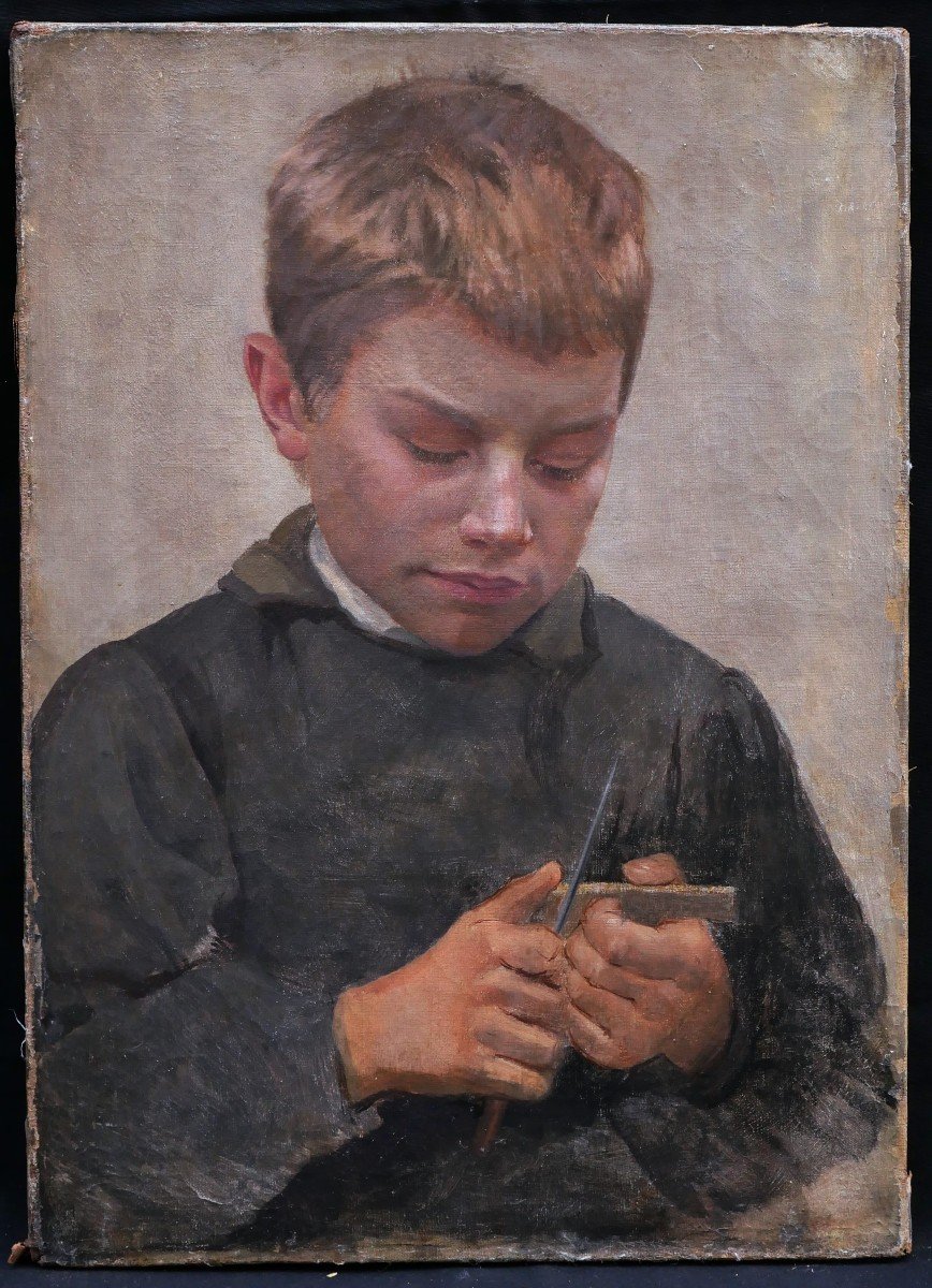 Alexandre Antoniadi, Young Boy Carving A Piece Of Wood-photo-4