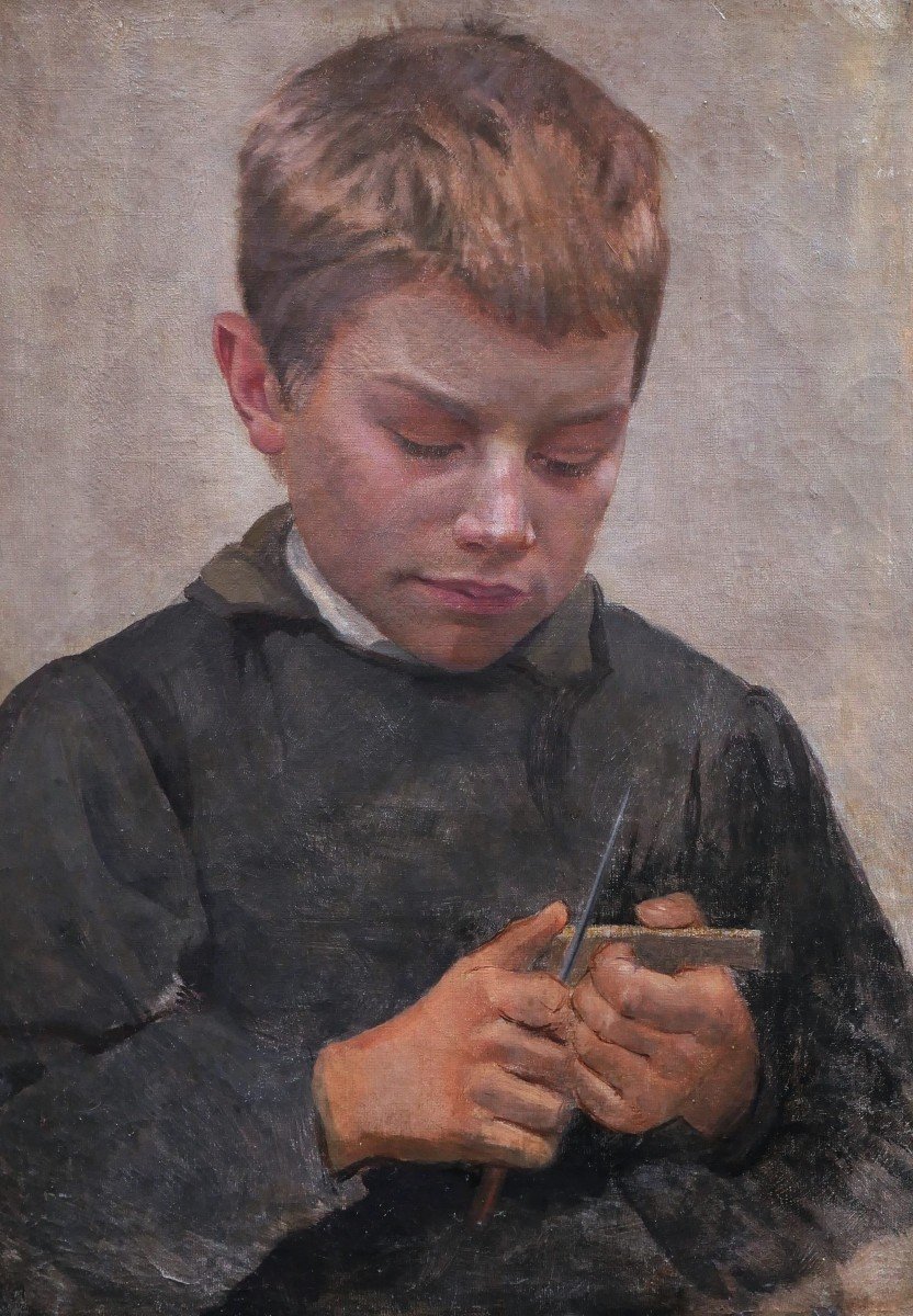 Alexandre Antoniadi, Young Boy Carving A Piece Of Wood