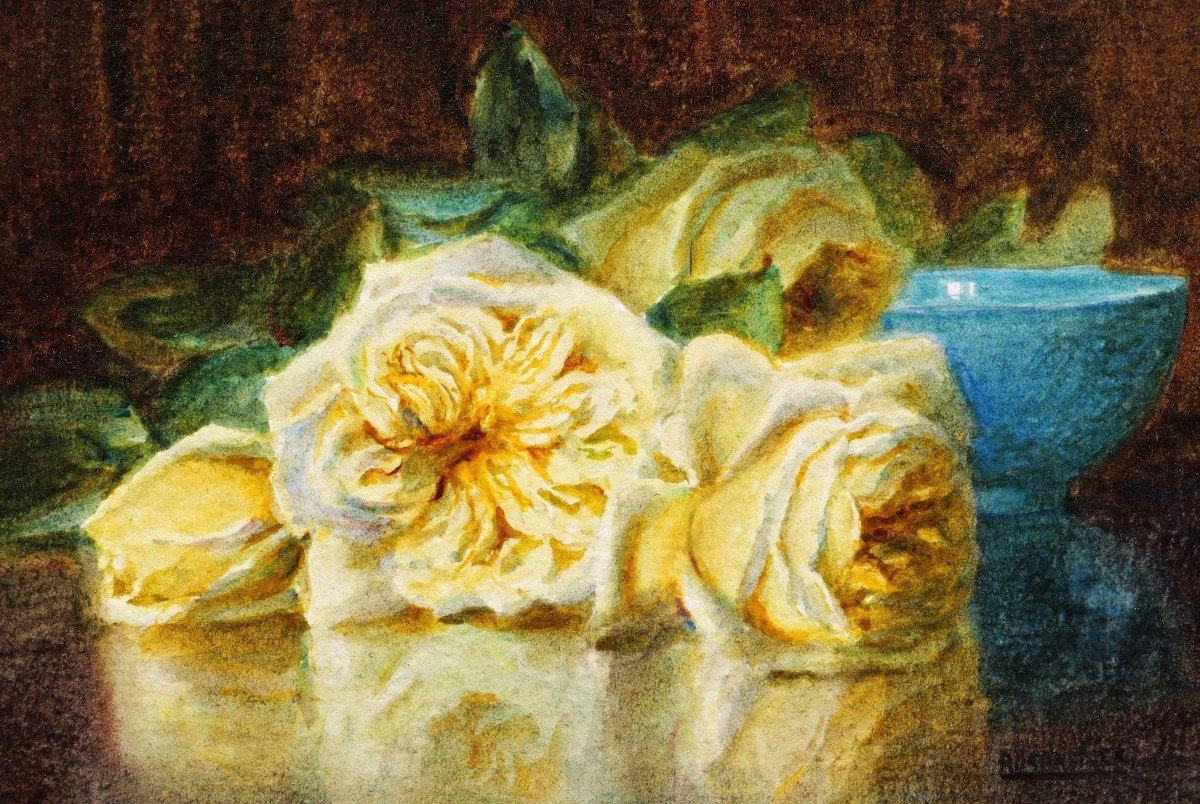 Isidore Rosenstock, Yellow Roses And Turquoise Bowl-photo-2