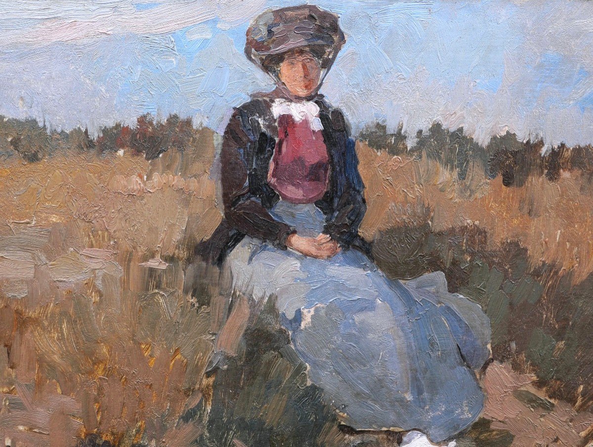 Albert Pinot, Woman Sitting In The Belgian Countryside-photo-2