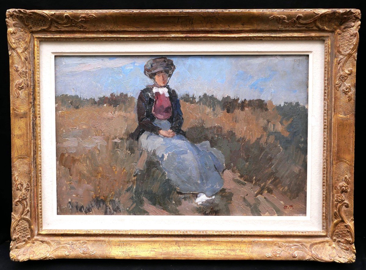 Albert Pinot, Woman Sitting In The Belgian Countryside-photo-4