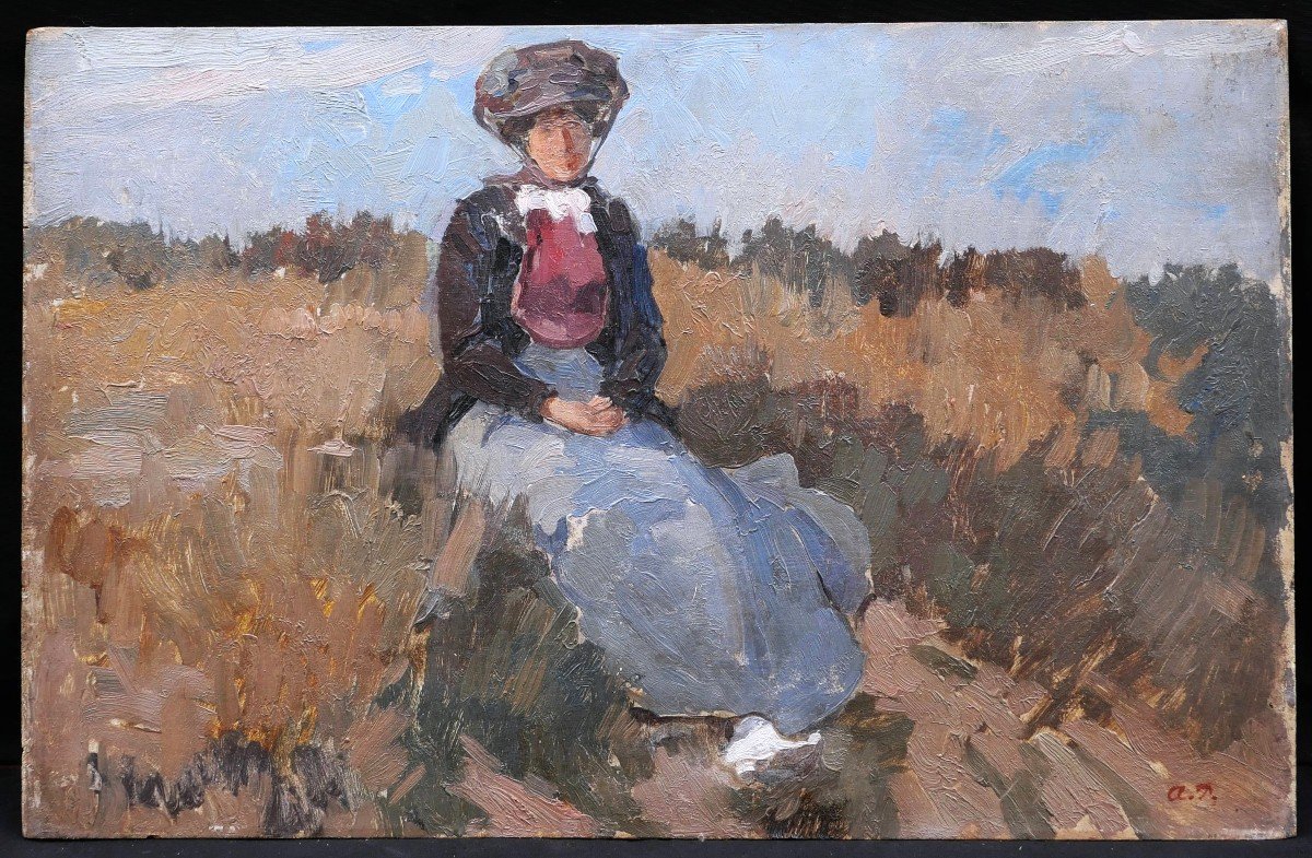 Albert Pinot, Woman Sitting In The Belgian Countryside-photo-1