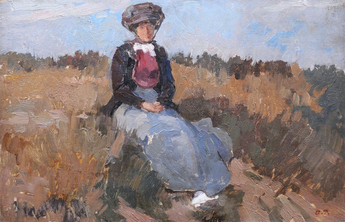 Albert Pinot, Woman Sitting In The Belgian Countryside