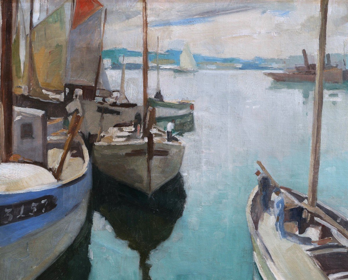 François Frenay, Boats In The Harbor Of Brest-photo-2