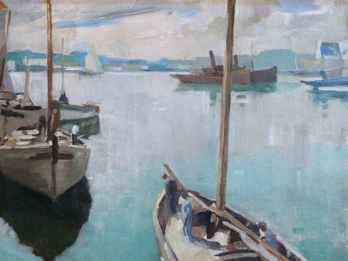 François Frenay, Boats In The Harbor Of Brest-photo-4