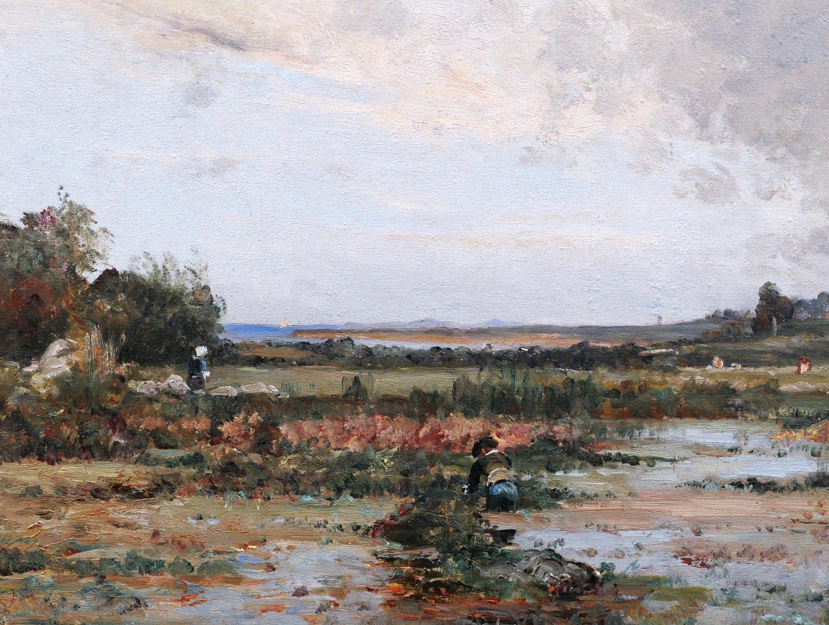 Louis Aimé JAPY, Breton et Bretonne dans un paysage de marais-photo-2