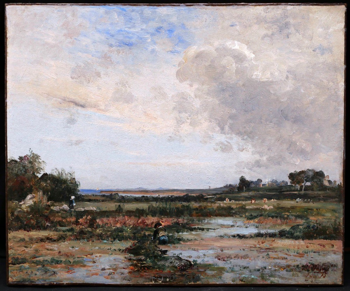 Louis Aimé JAPY, Breton et Bretonne dans un paysage de marais-photo-1