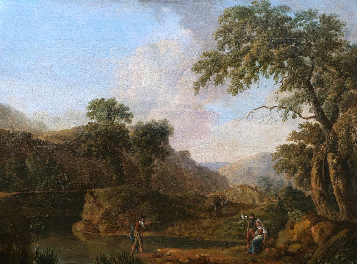 Attributed To Jean-joseph-xavier Bidault, Lively Mountain Landscape With Watercourse