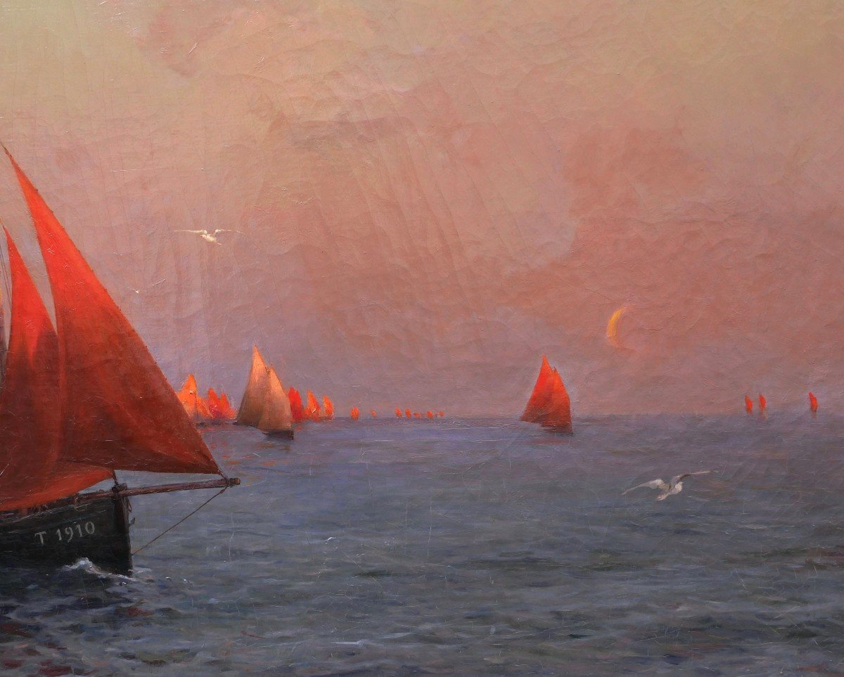 Louis-adolphe Tessier, The Departure Of The Fishermen At Dawn, Brittany (large Format)-photo-3