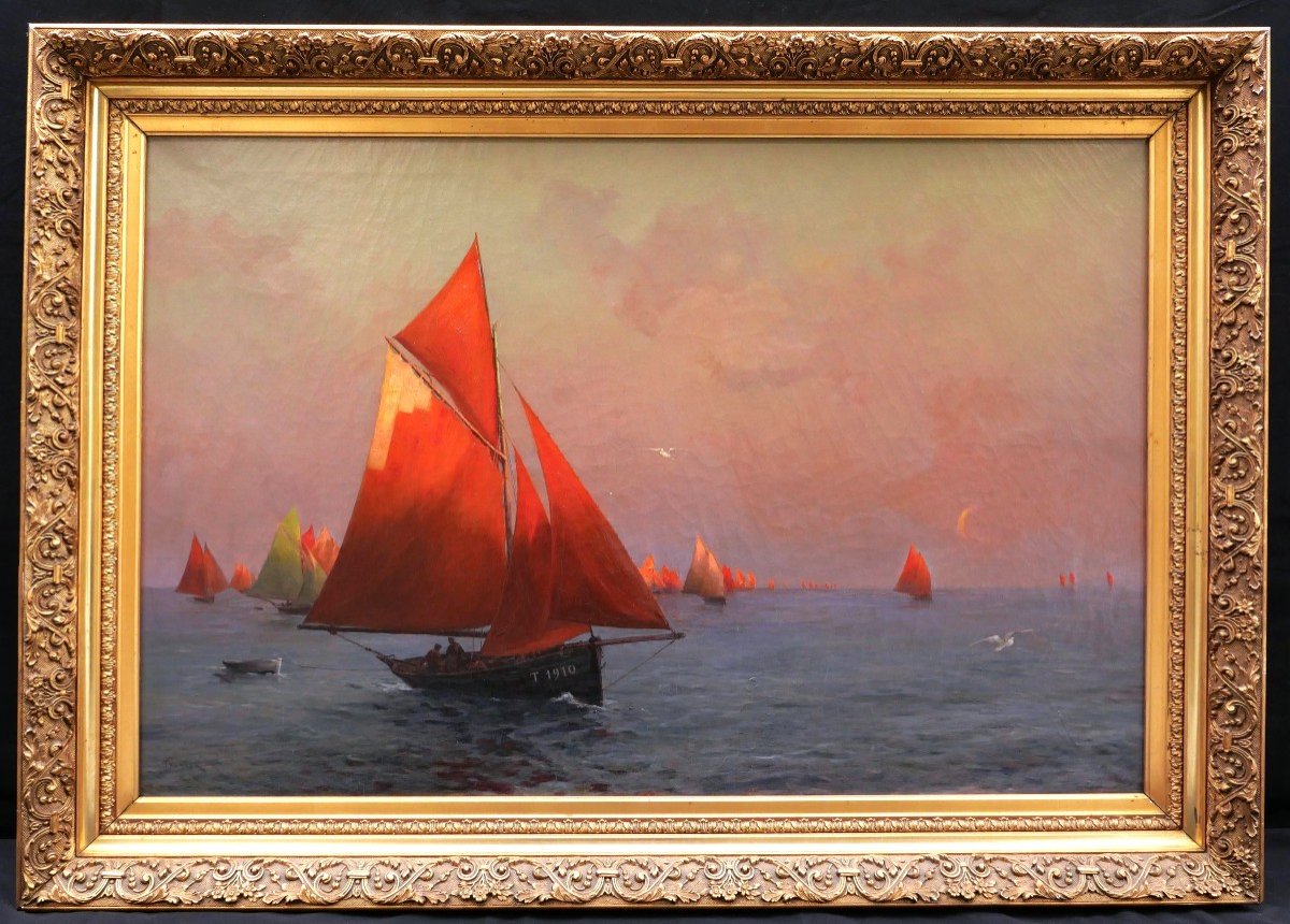 Louis-adolphe Tessier, The Departure Of The Fishermen At Dawn, Brittany (large Format)-photo-1