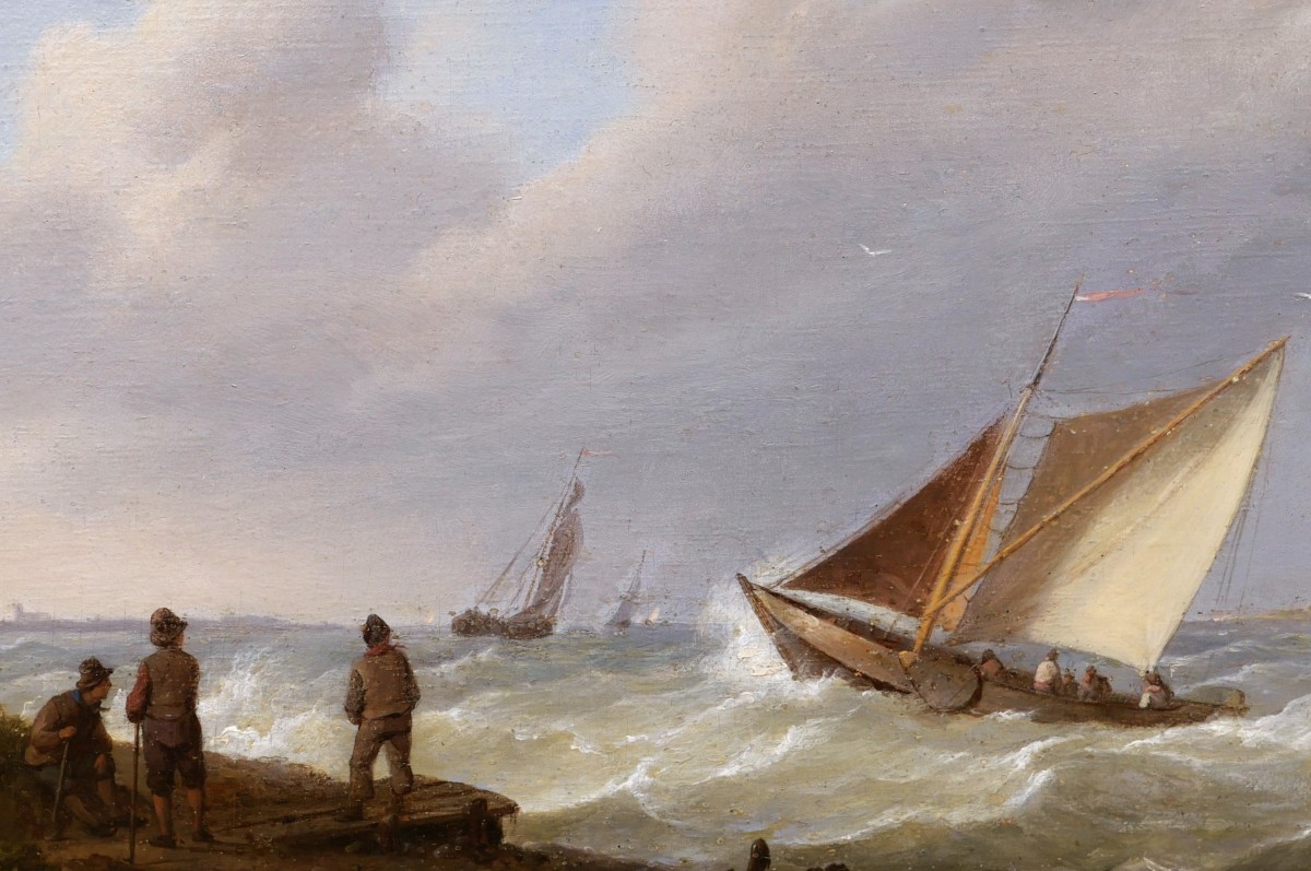 Johannes Hermanus Koekkoek, Dutch Seascape In Rough Weather-photo-2