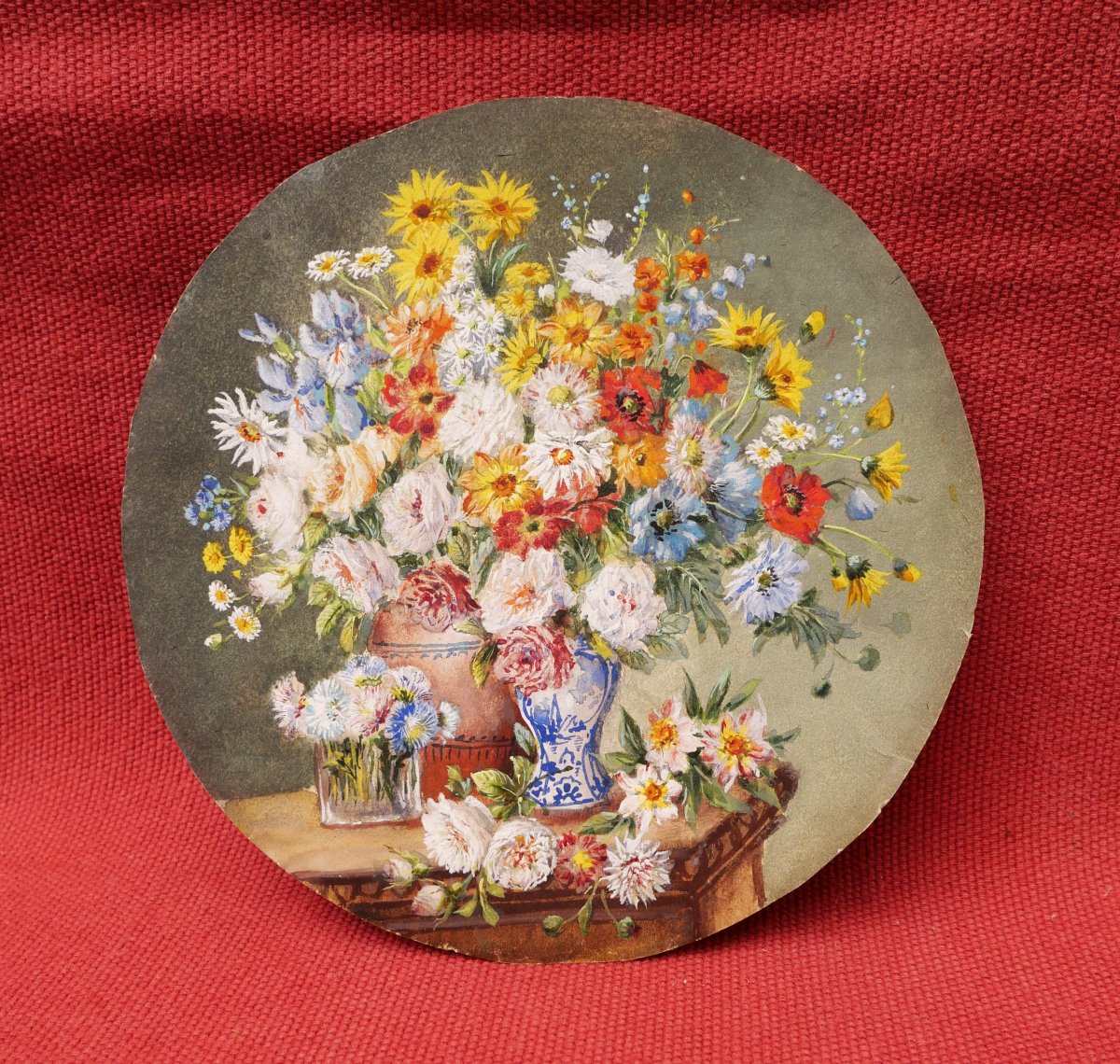 French School Circa 1900, Still Life With Flowers On A Ledger-photo-4