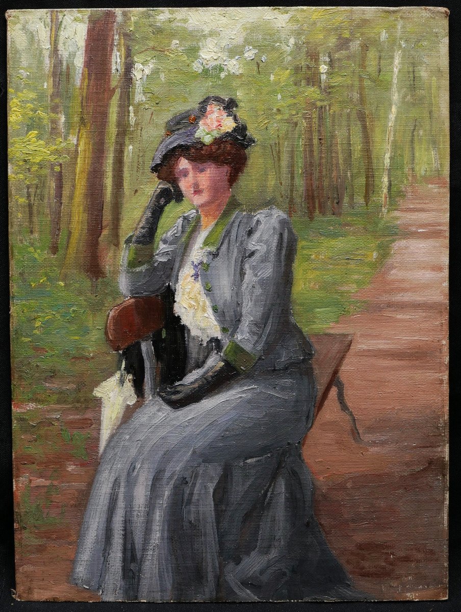Luc Leguey, Woman Sitting On A Bench In A Park-photo-3