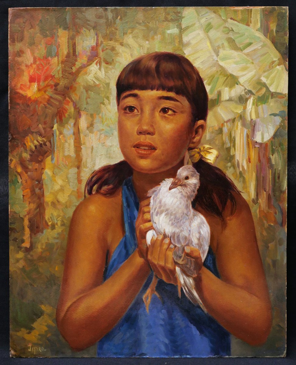 Ralph Burke Tyree, Girl From Guam In The Jungle, Holding A Bird-photo-1