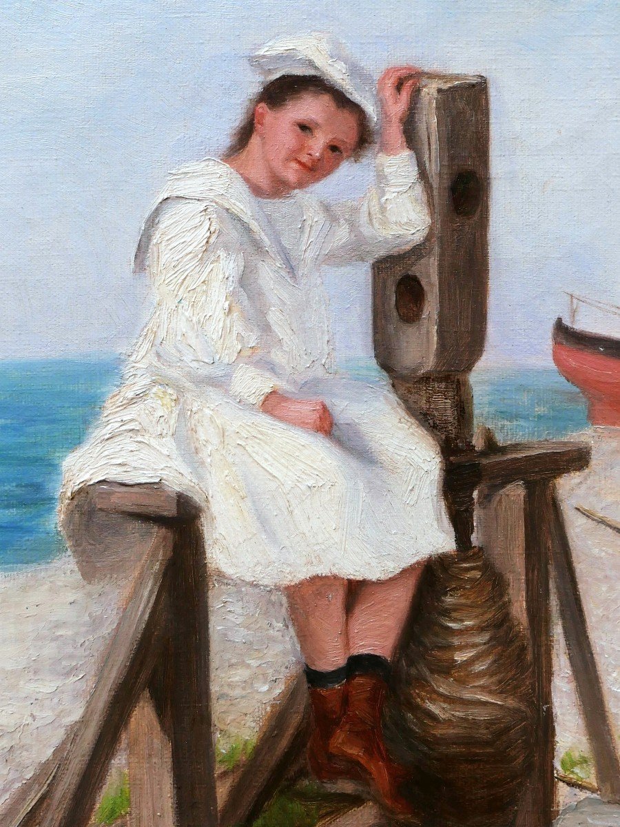 C. Henriol, Girl On A Capstan In Étretat-photo-2