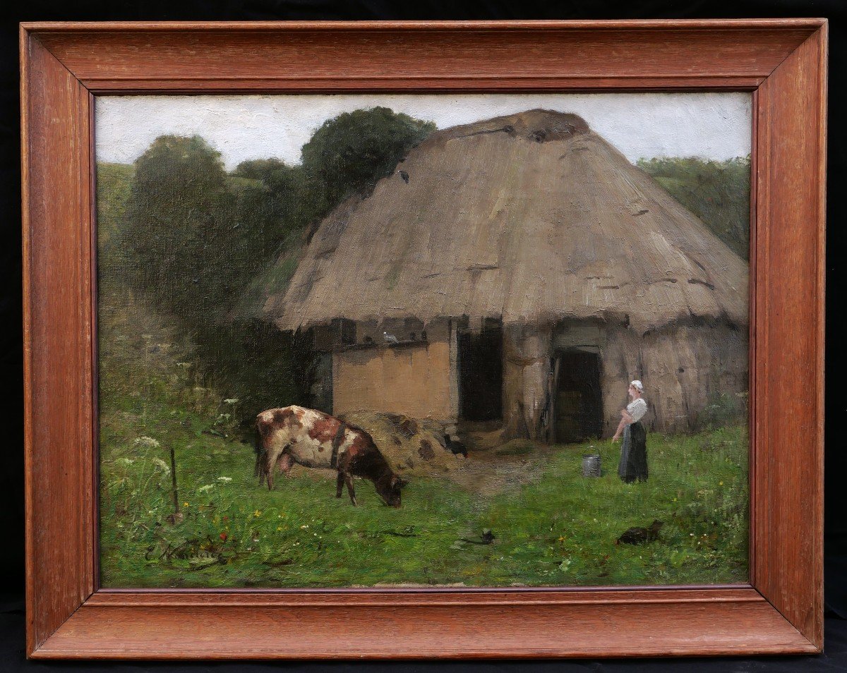 Élie NONCLERCQ, Laitière et vache devant une chaumière-photo-4