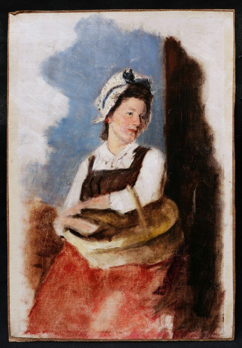 French School Of The 19th Century, Woman With A Basket-photo-3