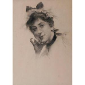 French School Of The 19th Century, Portrait Of A Woman With A Bow In Her Hair