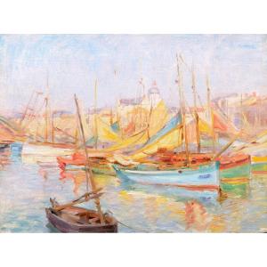 Attribué à Edmond Marie PETITJEAN, Bateaux aux Sables d'Olonne