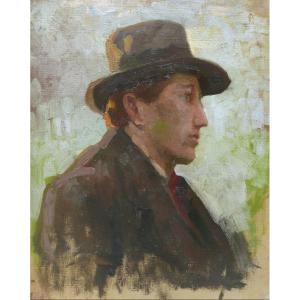 French School Circa 1900 - 1910, Portrait Of A Man With A Hat In Profile