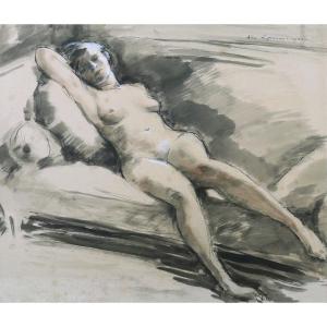 Alexandre Auguste LIPPMANN, Femme nue étendue sur un canapé