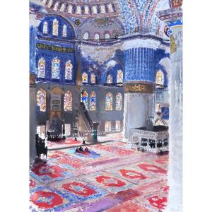 Albert Brenet,  Interior View Of The Blue Mosque In Istanbul