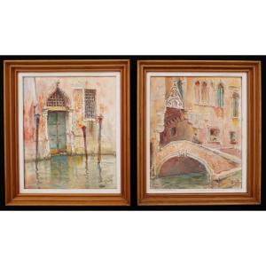 Pierre Vinit, Two Views Of Palaces In Venice